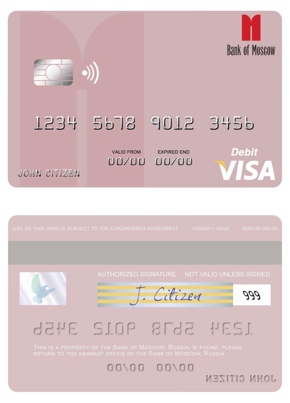 Russia Bank of Moscow visa debit card